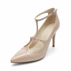 Marc Fisher United 2 Nude Patent Studded T-Strap Stiletto Heels Women's - Size 7